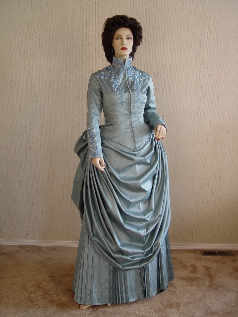 Victorian Women'S Formal Wear - ドラキュラミナハーカーコスプレ衣装、ビクトリア朝のゴシック吸血鬼のドレス、エレガントな青いドレス、カスタムメイド