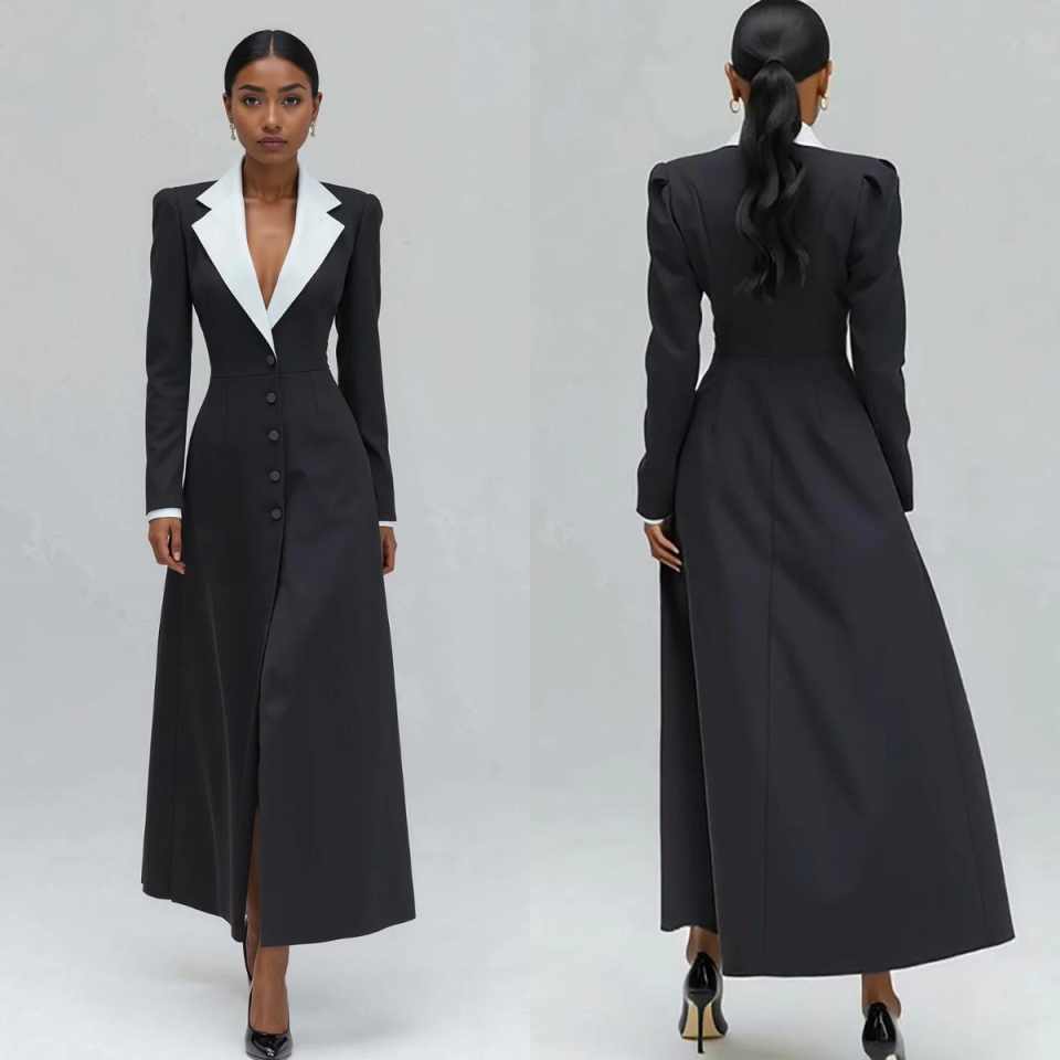 Women Formal Party Wear Dress - Aライン女性ロングブレザージャケットワンピースフォーマル誕生日パーティーイブニングゲスト結婚式着用カスタムメイド