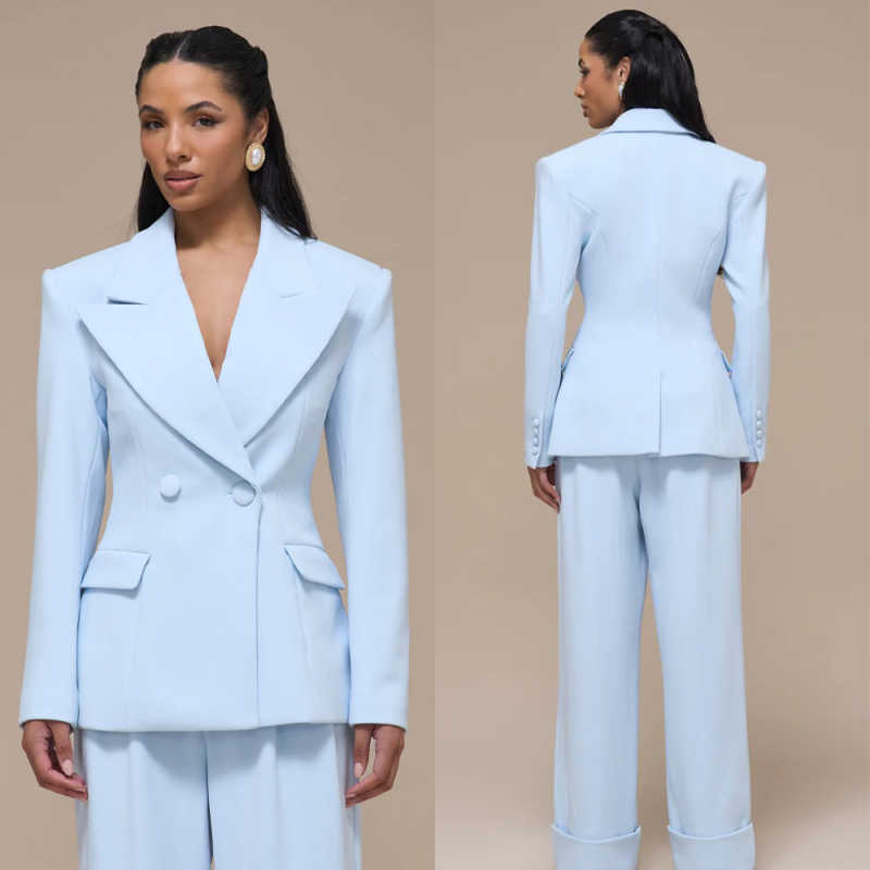 Women Formal Wear Business - 春秋の女性スーツ 2 ピースブレザーパンツダブルブレストフォーマルな機会女性ビジネスオフィスカスタマイズ