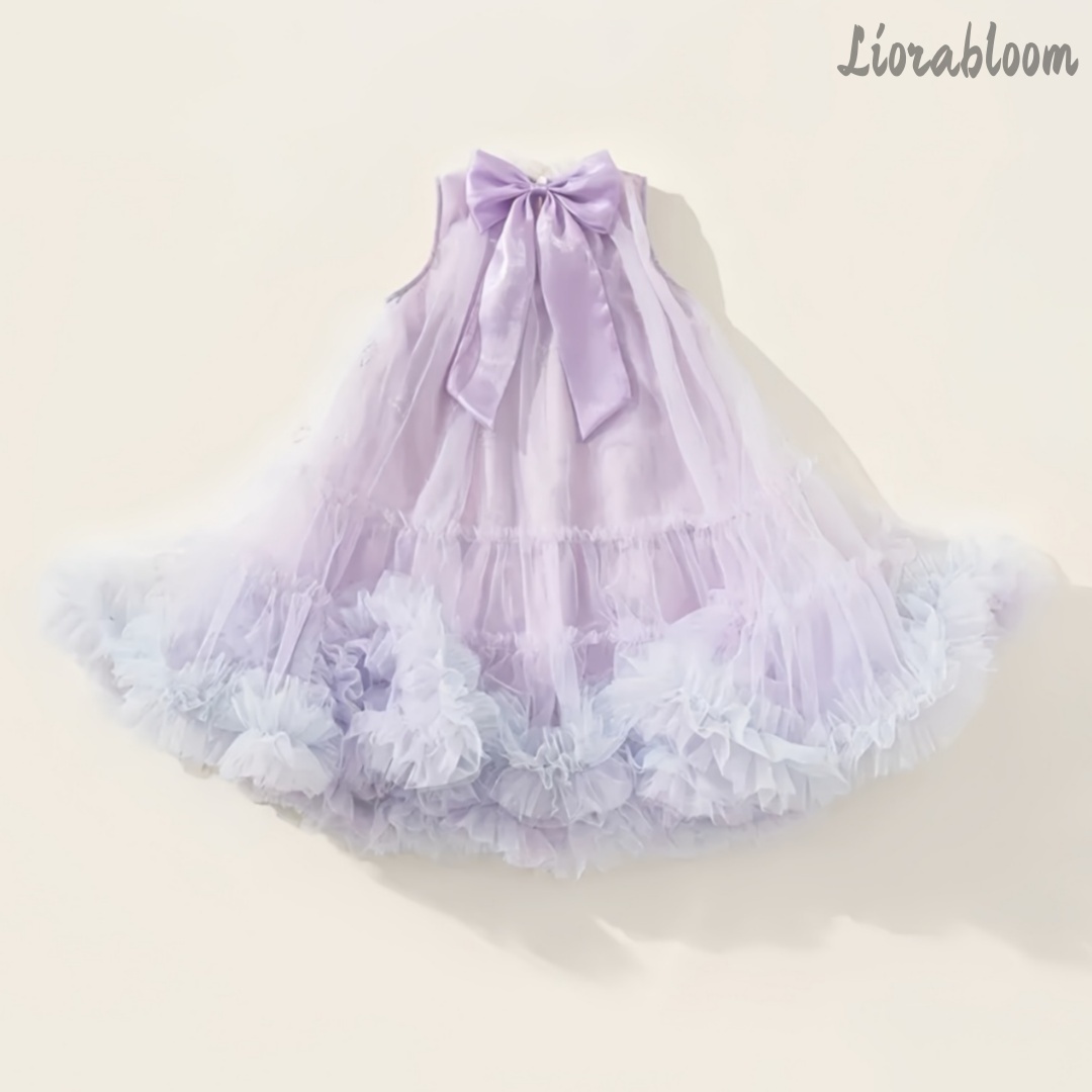 Women Formal Party Wear Dress - パープル エブリデイ プリンセスドレス フォーマルガウン レース裾 リボンアクセント