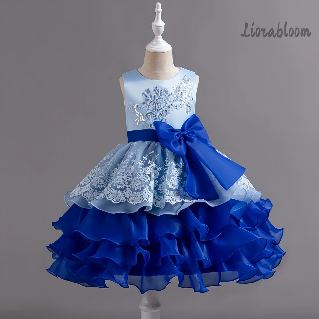 Women Formal Party Wear Dress - 女の子用ドレス 大きなリボン付き ノースリーブフォーマルガウン マルチカラー フラワーガール衣装 パーティードレス