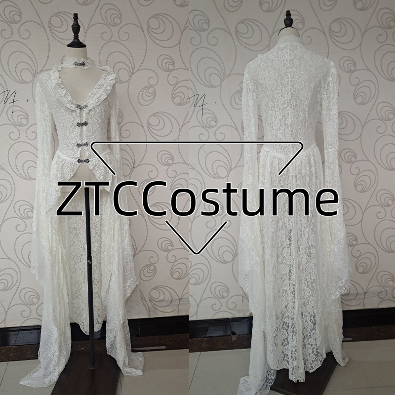 Victorian Women'S Formal Wear - ゴシック女性ホワイトヴィンテージソリッドレースフレアスリーブ中世カーディガンコスプレエレガントなロングテール生き抜くビクトリア朝の夜会服