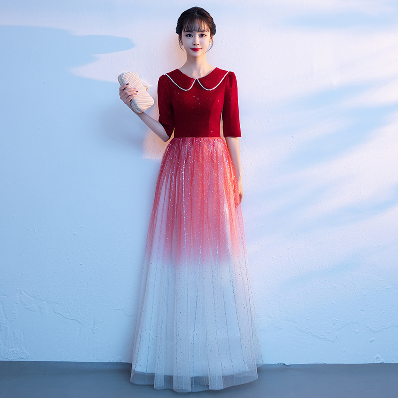 Women Formal Wear For Meeting - エレレッドイブニングドレス女性用ファッショナブルなパフォーマンス衣装コーラスアップホスト年次総会大人のフォーマルウェア