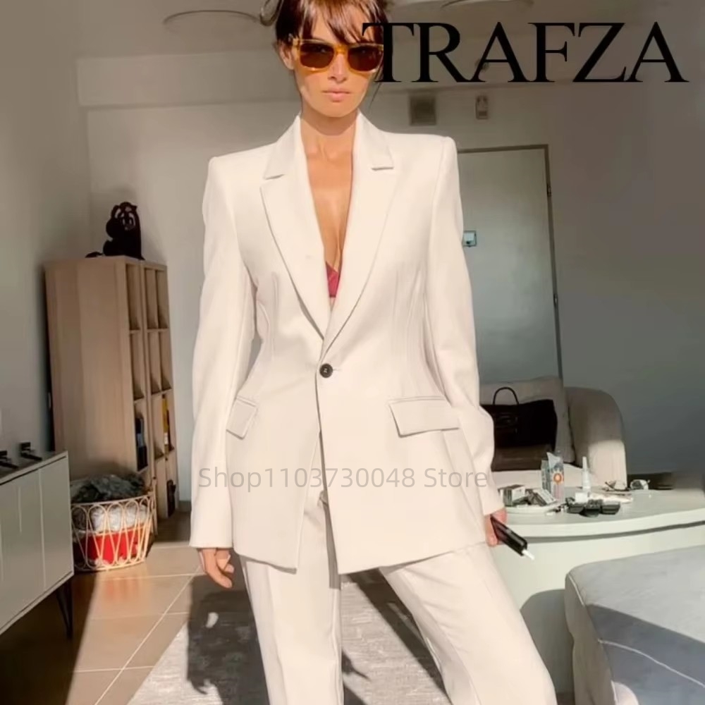 Women Formal Wear Business - ファッションオフィスレディースブレザーとパンツスーツフォーマルホワイト/レッド女性ジャケットズボン女性ビジネスワークウェア2ピース女性セット