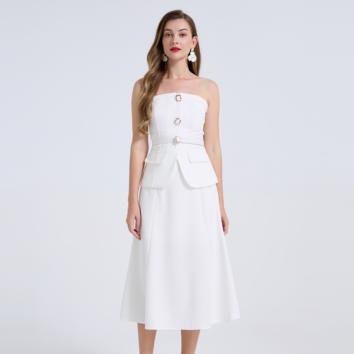 2点セット女性用衣装エレガントなダイヤモンドボタンベルトスト - Women Formal Wear For Meeting のレビューと価格