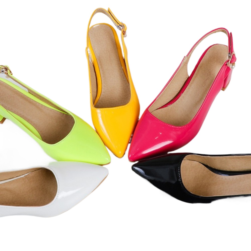 パテントレザースリングバックパンプス女性ポインテッドトゥブロ - Slingback Heel Formal のレビューと価格