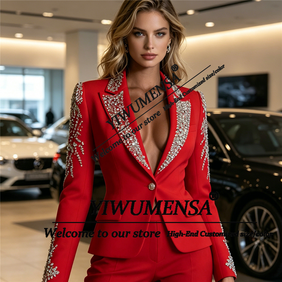 高級女性スーツ 2 ピースセットクリスタルビーズプロムブレザ - Women Formal Wear Business のレビューと価格