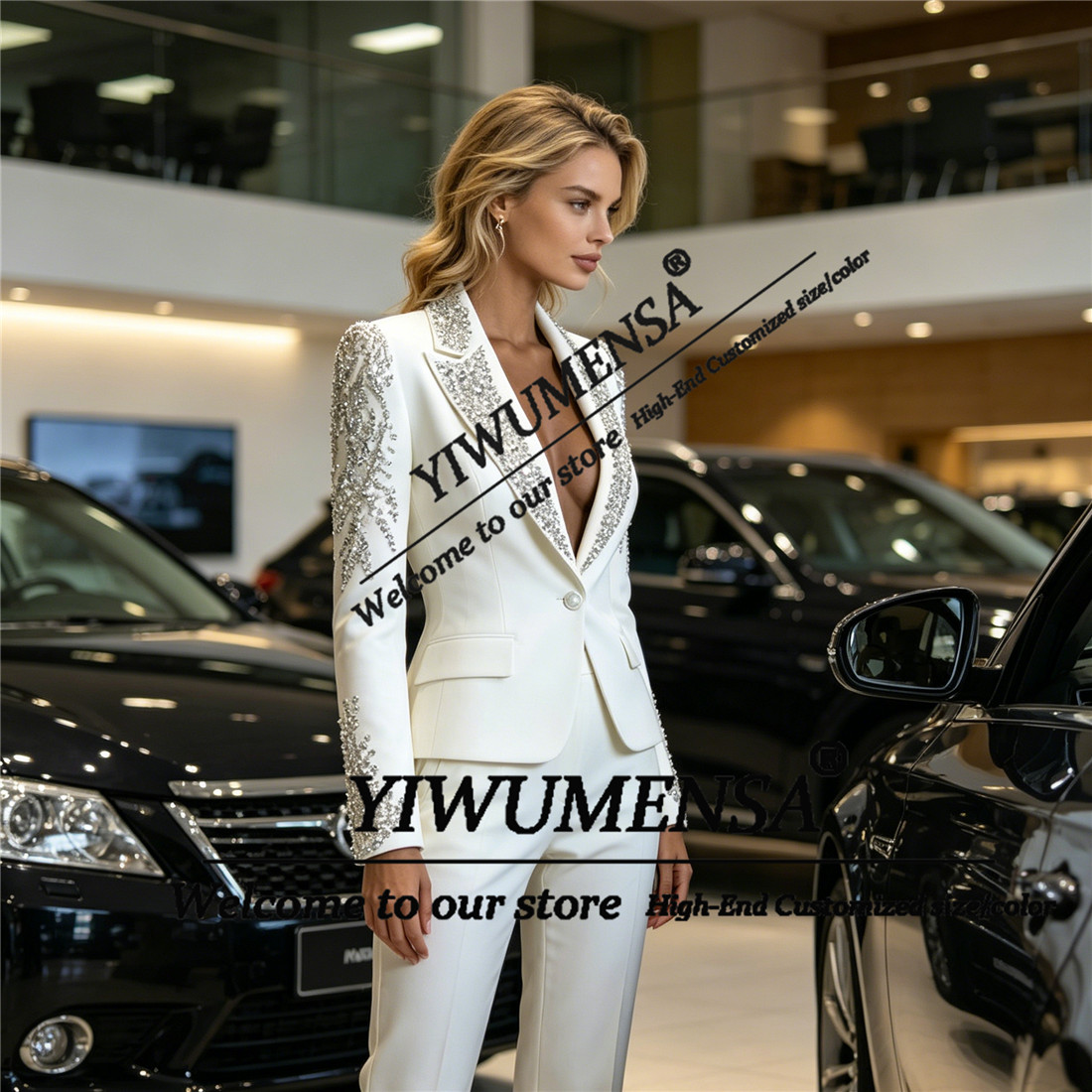 高級女性スーツ 2 ピースセットクリスタルビーズプロムブレザ - Women Formal Wear Business のレビューと価格