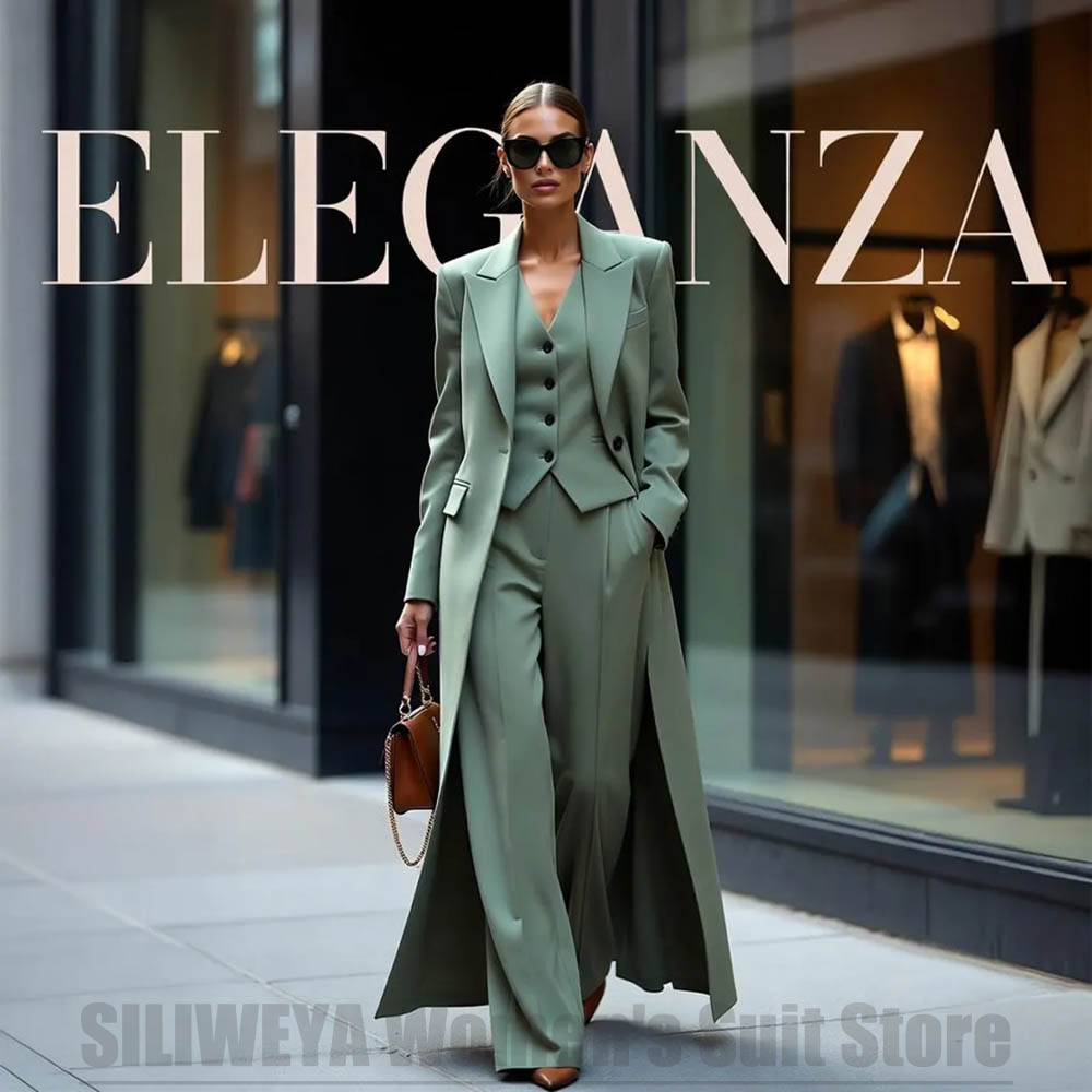 シックなレディーススーツ3点セット、ピークドラペル、ワンボタ - Women Formal Wear Business のレビューと価格