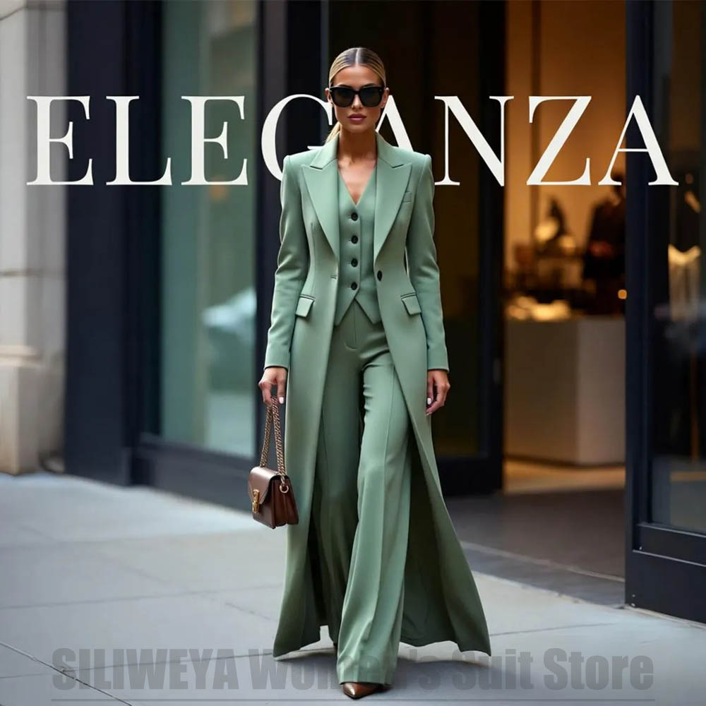 シックなレディーススーツ3点セット、ピークドラペル、ワンボタ - Women Formal Wear Business のレビューと価格