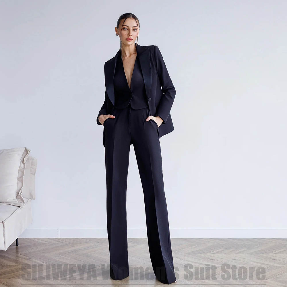 レディース3ピーススーツ ブレザー ベスト ワイドレッグパン - Women Formal Wear For Meeting のレビューと価格