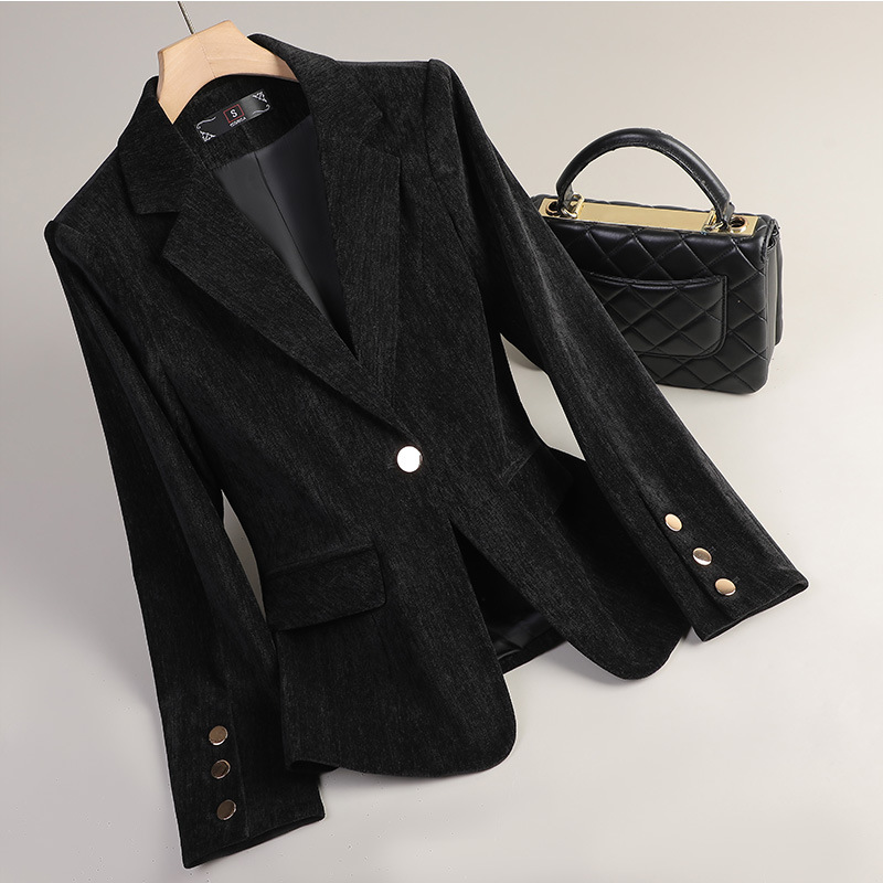 イエローゴールドベルベットブレザー女性秋冬カジュアルスーツフ - Women Formal Wear Business のレビューと価格
