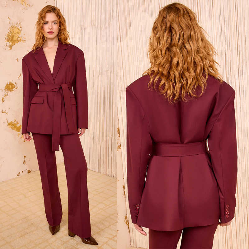 カスタマイズされたエレガントな女性用パンツスーツ ベルト付き - Women Formal Party Wear Dress のレビューと価格