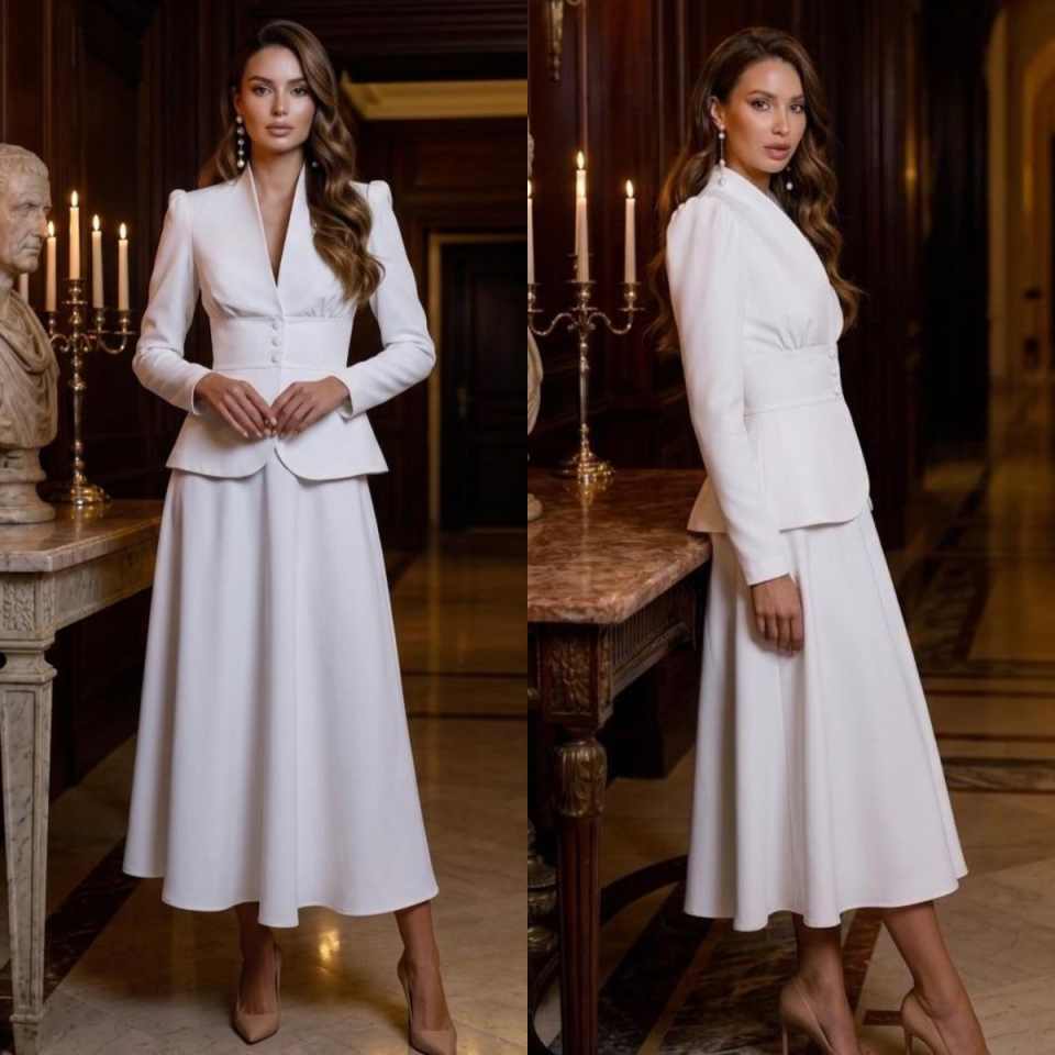 エレガントなツーピース女性スーツセットピークドラペルブレザー - Women Formal Wear Business のレビューと価格