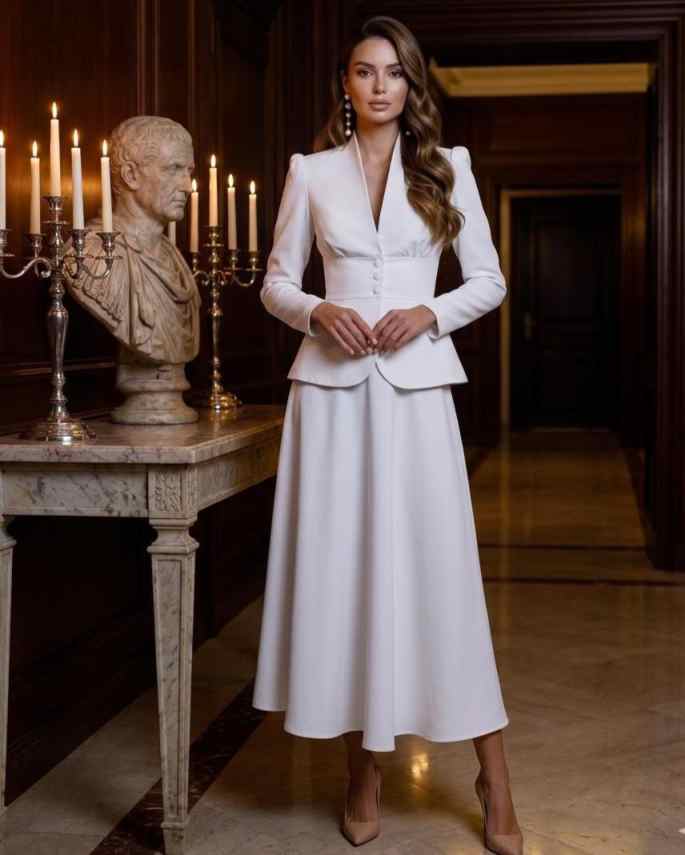 エレガントなツーピース女性スーツセットピークドラペルブレザー - Women Formal Wear Business のレビューと価格