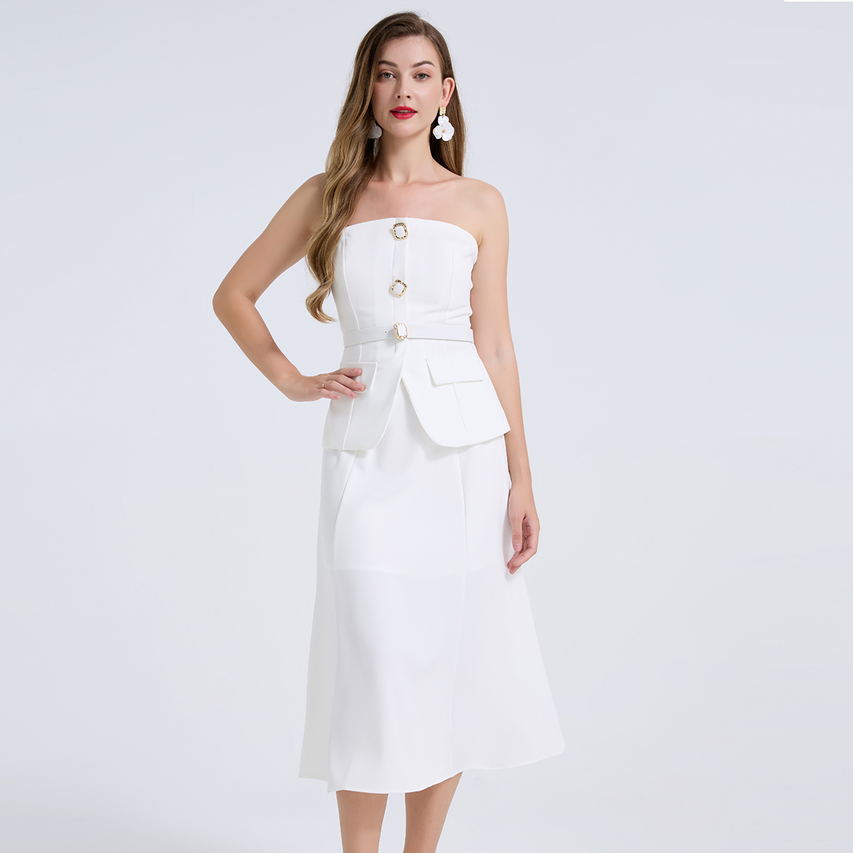 エレガントな2ピースレディースセットアップ、ダイヤモンドボタ - Women Formal Wear For Meeting のレビューと価格