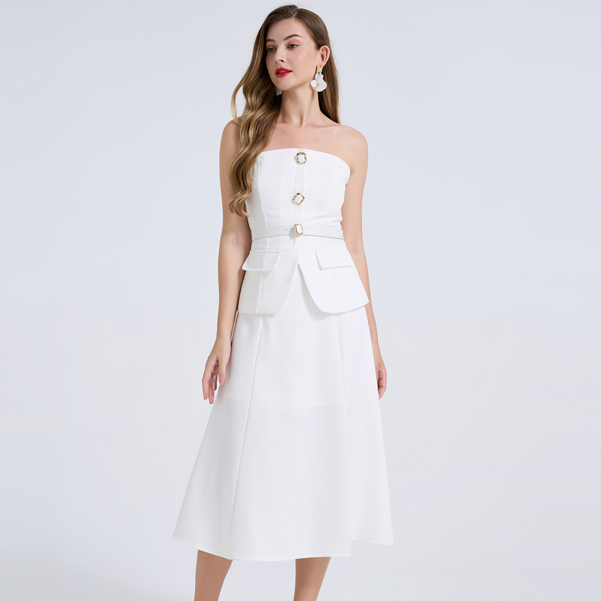 エレガントな2ピースレディースセットアップ、ダイヤモンドボタ - Women Formal Wear For Meeting のレビューと価格