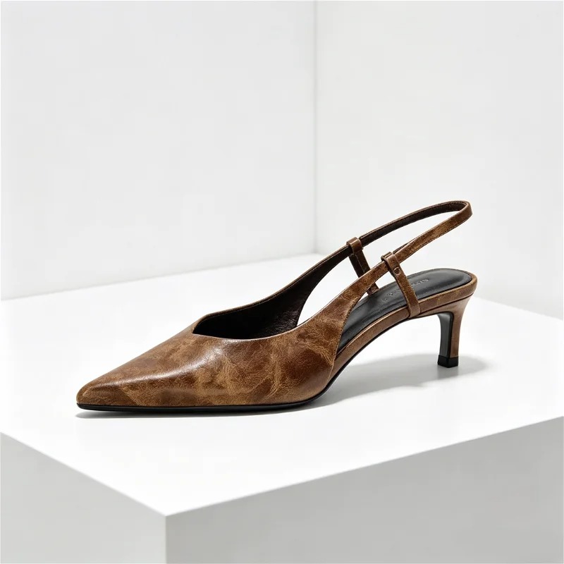 レトロブラウン子猫ヒールデザイナーパンプス女性セクシーなポイ - Slingback Heel Formal のレビューと価格