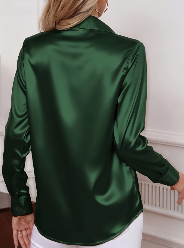 レディースサテンラペルカラーブラウス、ボタンフロント、長袖、 - Women Formal Wear Business のレビューと価格